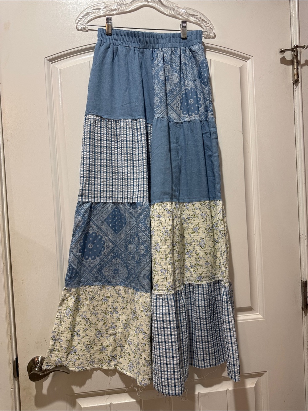 ODDY Blue Patchwork Pants with Floral & Bandana Panels